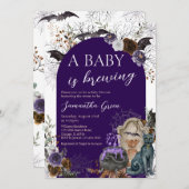 紫色の女の子ゴシックハロウィーンベビーシャワー 招待状 (正面/裏面)