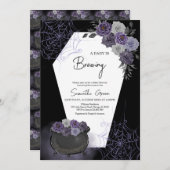 紫色の女の子ゴシックハロウィーンベビーシャワー 招待状 (正面/裏面)