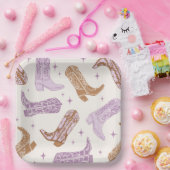 紫色の女性のカーボーイブートパーティープレート ペーパープレート (パーティー)