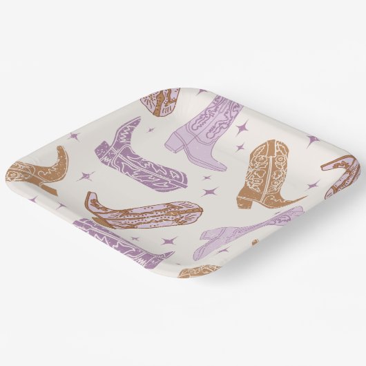紫色の女性のカーボーイブートパーティープレート ペーパープレート (傾斜あり)