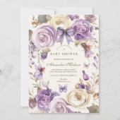 紫色の妖精の森の女の子の赤ちゃんシャワー 招待状 (正面)