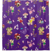 紫色の妖精の花バタフライキノコをテーマ シャワーカーテン (正面)