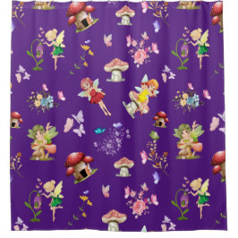 紫色の妖精の花バタフライキノコをテーマ シャワーカーテン