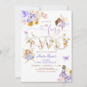 紫色の妖精バタフライマジカルフローラ2nd誕生日 招待状 (正面)