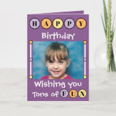 紫色の子供のおもしろいの多くを願って誕生日 カード (正面)