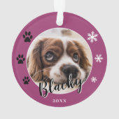 紫色の子犬の名前フォトクリスマスキープサケ オーナメント (裏面)