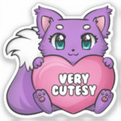 紫色の子猫の保持ハート、非常に可愛いステッカー。 シール (正面)