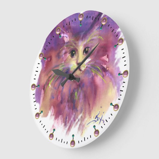 紫色の子猫、かわいい子猫のポートレート宝石 ラージ壁時計 (傾斜)