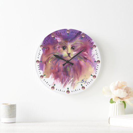 紫色の子猫、かわいい子猫のポートレート宝石 ラージ壁時計 (ホーム)