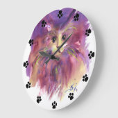 紫色の子猫、かわいい子猫のポートレート黒い足 ラージ壁時計 (傾斜)