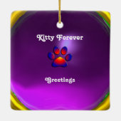 紫色の子猫、子猫のポートレート、カラフル足 セラミックオーナメント (裏面)