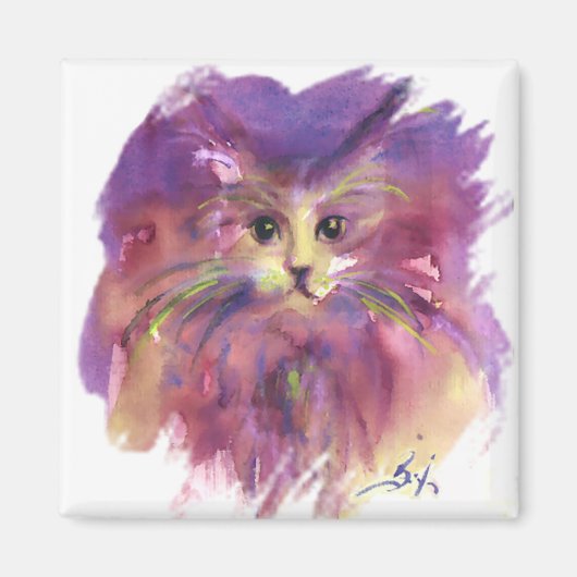 紫色の子猫、子猫の肖像画 マグネット (正面)