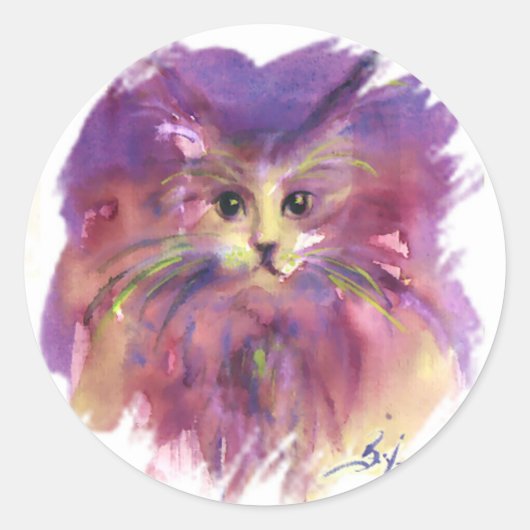 紫色の子猫,子猫の肖像画 ラウンドシール (正面)