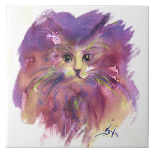 紫色の子猫、子猫の肖像陶器タイル タイル (正面)