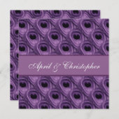 紫色の孔雀は結婚式の正方形の招待状に羽をつけます 招待状 (正面/裏面)