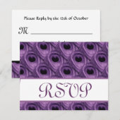 紫色の孔雀はRSVPの結婚式の応答カードに羽をつけます 出欠カード (正面/裏面)