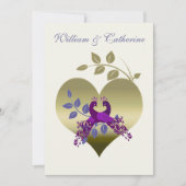 紫色の孔雀愛鳥の結婚式招待状 招待状 (正面)