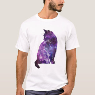 紫色の宇宙の星雲猫 Tシャツ