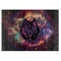 紫色の宇宙を背景にした狼のグラフィックアート