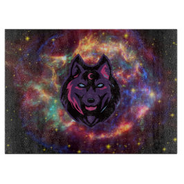 紫色の宇宙を背景にした狼のグラフィックアート カッティングボード
