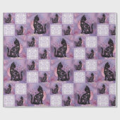 紫色の宇宙猫パッチワーク ラッピングペーパー (フラット)