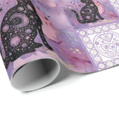 紫色の宇宙猫パッチワーク ラッピングペーパー (ロールコーナー)