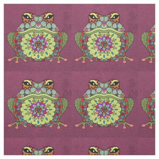 紫色の宝石で飾られたカエル ファブリック (見本)
