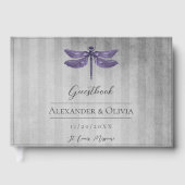 紫色の宝石で飾られたドラゴンフライ結婚ズ ゲストブック (正面)