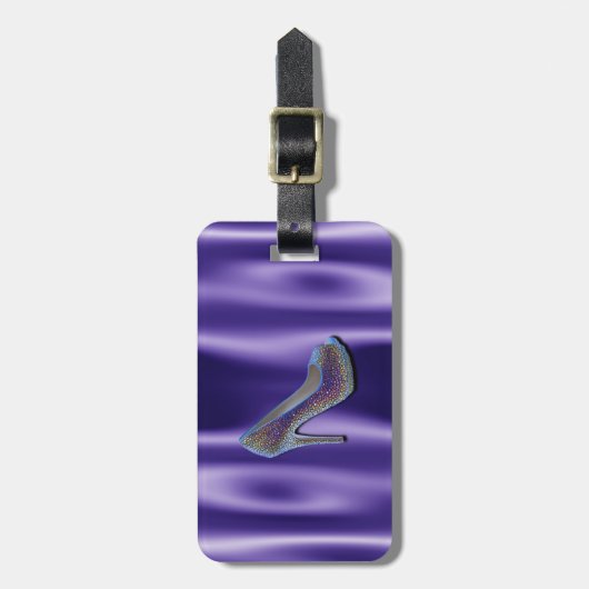 紫色の宝石のサテンのハイヒールの靴の水晶 ラゲッジタグ (正面縦)