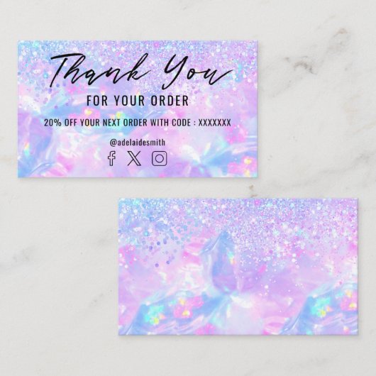 紫色の宝石のフェイクグリッター感謝していユー 名刺 (正面/裏面)