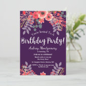 紫色の宝石トーンウォーターカラーフラワーズ誕生日 招待状 (スタンド正面)