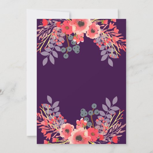 紫色の宝石トーンウォーターカラーフラワーズ誕生日 招待状 (裏面)