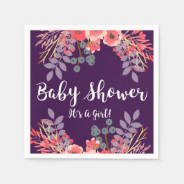 紫色の宝石トーン水の色の花ベビーシャワー スタンダードカクテルナプキン