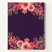 紫色の宝石トーン水の色の花ベビーシャワー ノートブック (裏面)