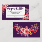 紫色の宝石トーン水色の花おむつラッフル エンクロージャーカード (正面/裏面)