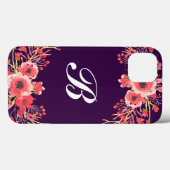 紫色の宝石トーン水色の花モノグラムの Case-Mate iPhoneケース (裏面 (横))