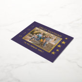 紫色の家族写真フェリーズ・ナヴィダゴールド・フォイル 箔シーズンポストカード (回転した状態)