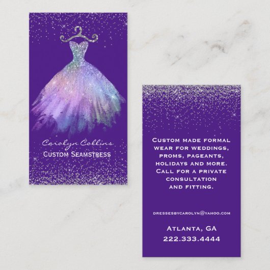紫色の富裕な裁縫婦の名刺 名刺 (正面/裏面)