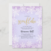 紫色の小さなスノーフレークの赤ちゃんシャワー 招待状 (正面)