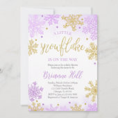 紫色の小さなスノーフレークの赤ちゃんシャワー 招待状 (正面)