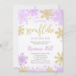 紫色の小さなスノーフレークの赤ちゃんシャワー 招待状