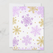 紫色の小さなスノーフレークの赤ちゃんシャワー 招待状 (裏面)