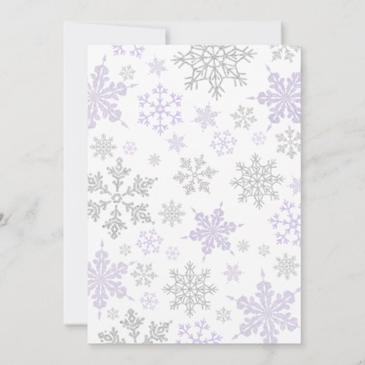紫色の小さなスノーフレークの赤ちゃんシャワー 招待状 (裏面)