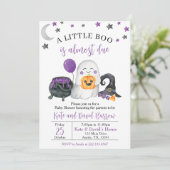 紫色の小さなブーの赤ちゃんシャワー 招待状 (スタンド正面)