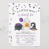 紫色の小さなブーの赤ちゃんシャワー 招待状 (正面/裏面)