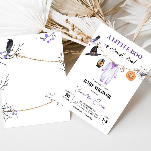 紫色の小さなブーブハロウィーンベビーシャワー 招待状