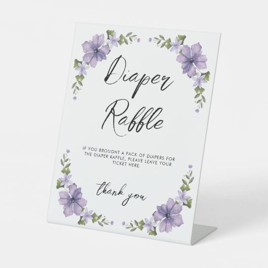 紫色の小さなワイルドフラワーおむつラッフル 台座サイン (正面)