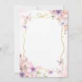 紫色の小さな蝶ピンクのフローラ1st誕生日 招待状 (裏面)