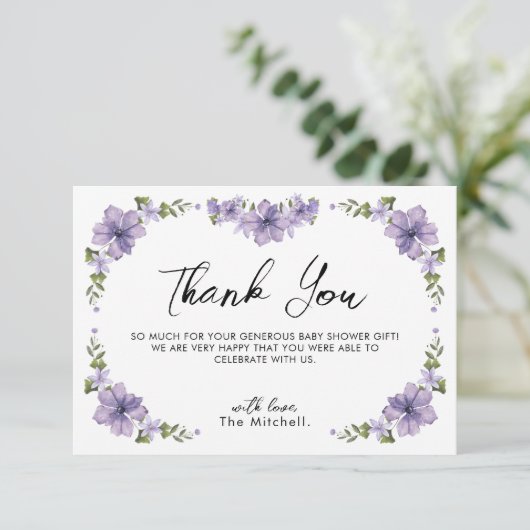 紫色の少し野生の花が途中にありがとう サンキューカード (スタンド正面)