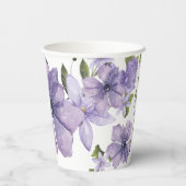 紫色の少し野生の花が途中のスクリプト 紙コップ (裏面)